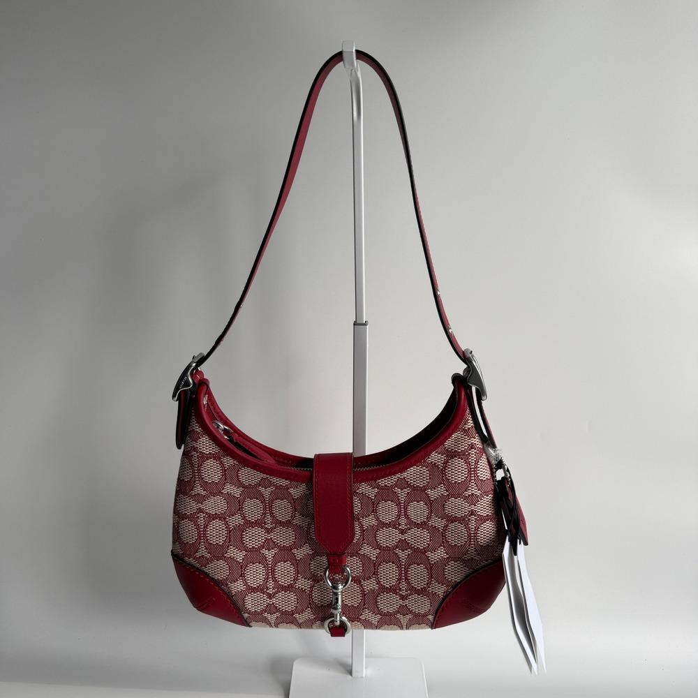 Coach Hamptons Hobo Ruby Ivory Signature Jacquard Shoulder Bag CY931